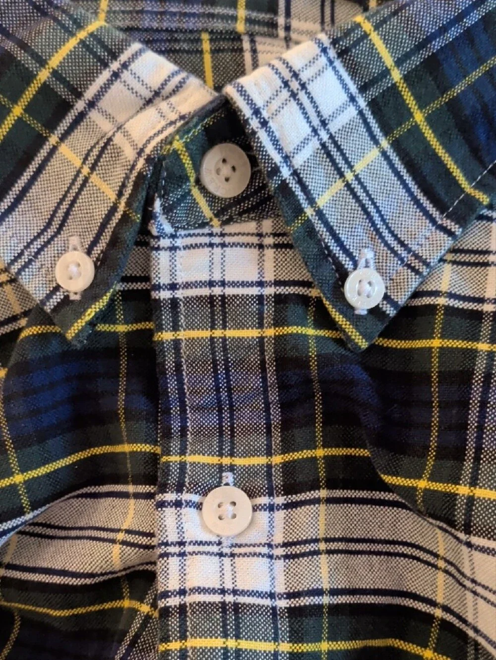 J.Crew 100% Cotton Plaid Button-Down Shirt - Black & White with Yellow Accent